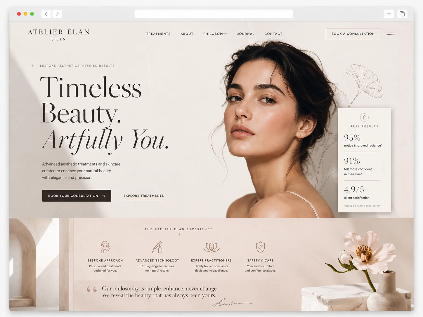 Anonymous aesthetics clinic website mockup