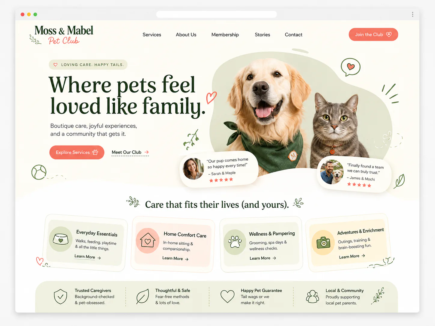 Anonymous pet services website mockup